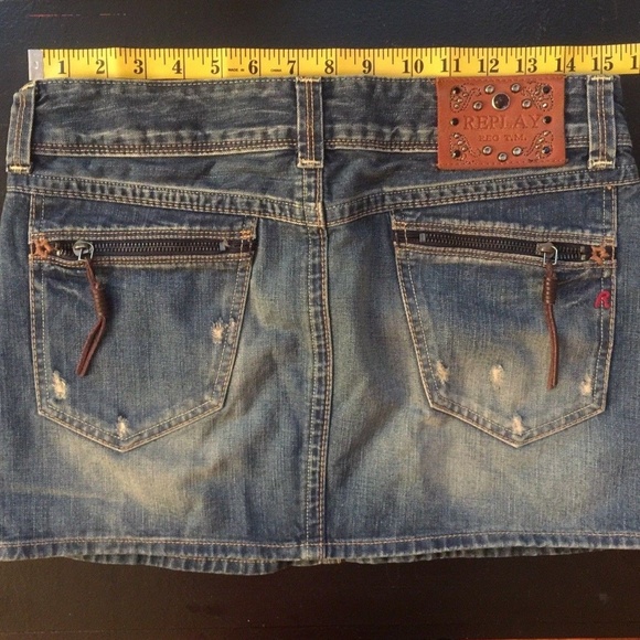 REPLAY Distress Fade Blue Denim Jean Mini Skirt S - Picture 8 of 8
